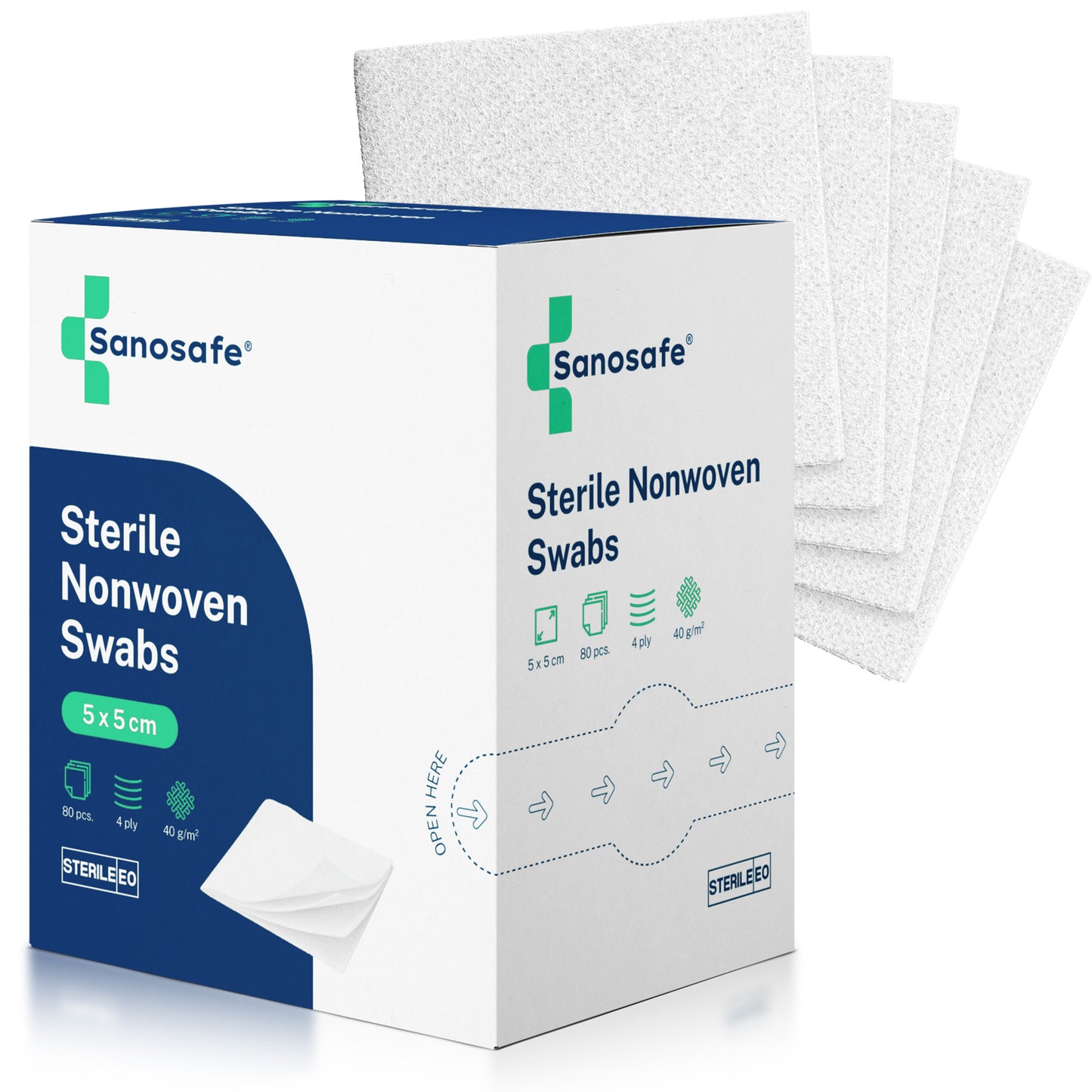 Sanosafe Sterile Non-Woven Swabs 80 pcs. (3 sizes available)