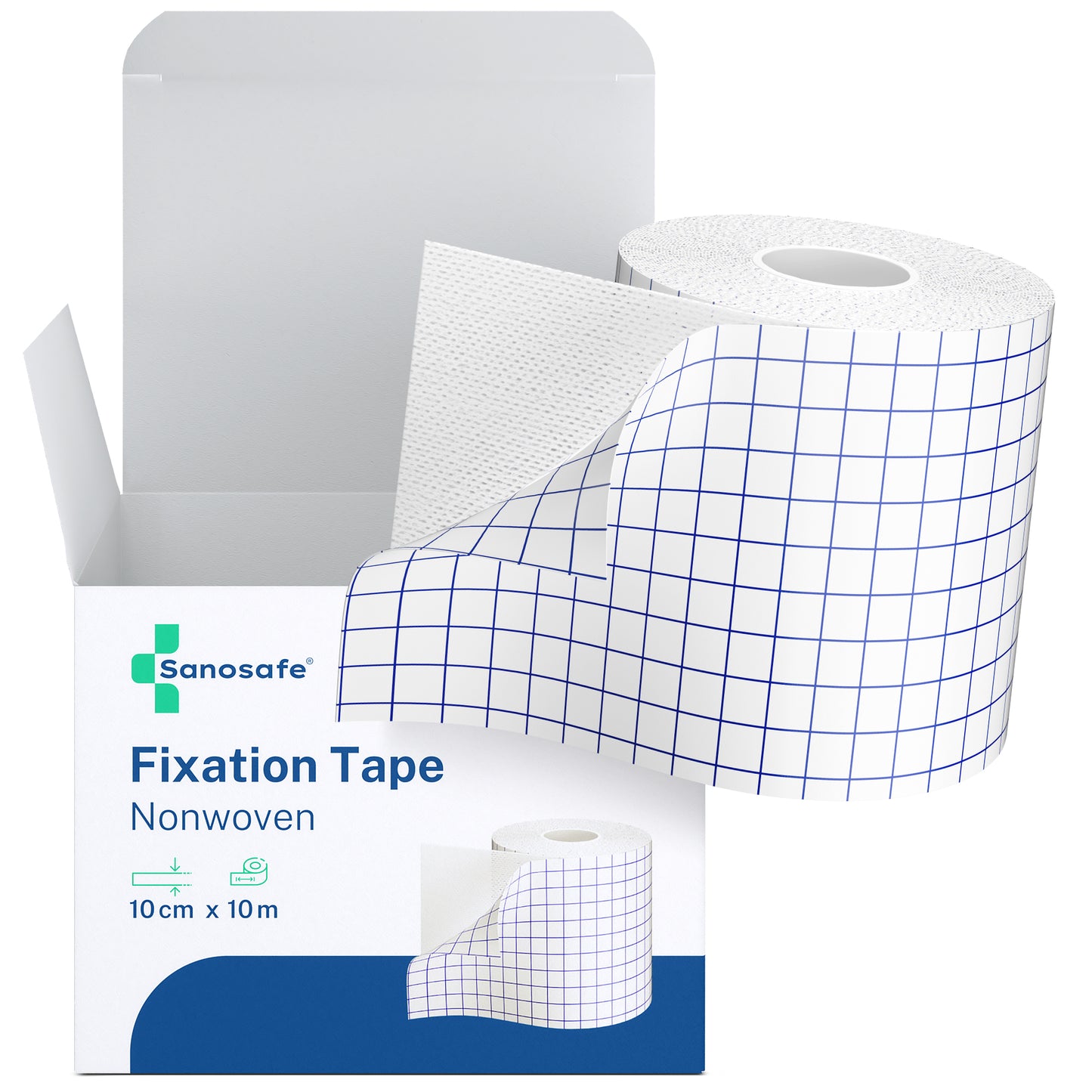 Sanosafe Fixation Tape Nonwoven, 10 cm x 10 m, box with a roll of tape