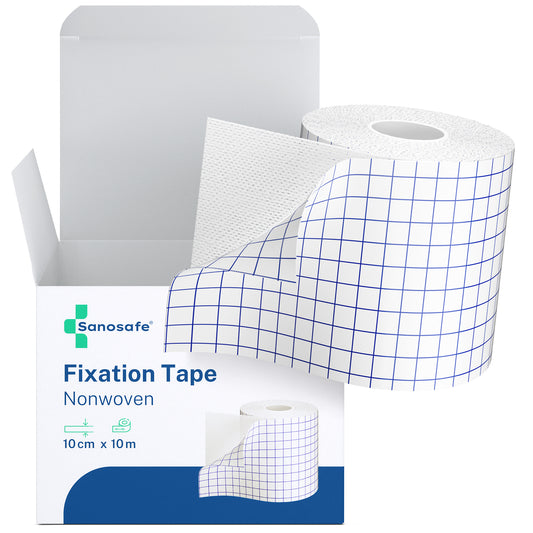 Sanosafe Fixation Tape Nonwoven, 10 cm x 10 m, box with a roll of tape