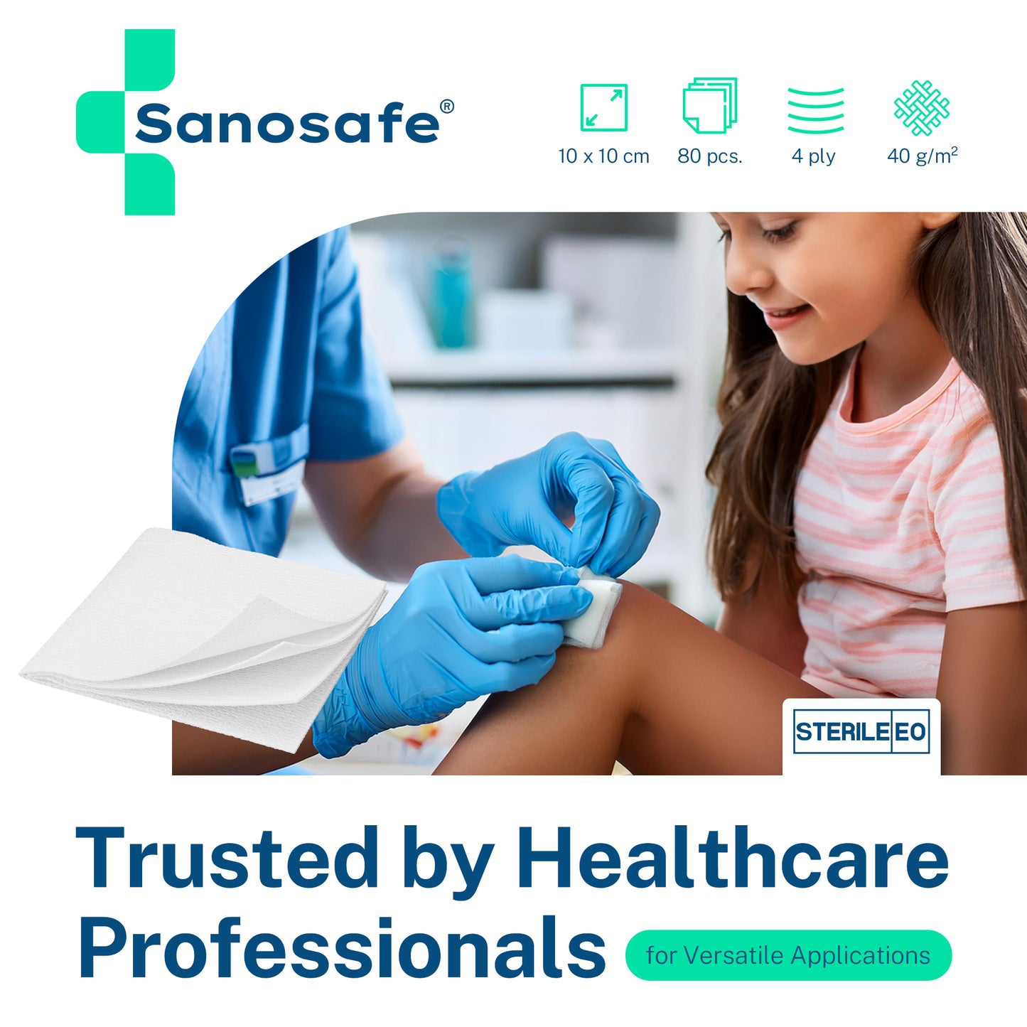 Sanosafe Sterile Non-Woven Swabs 80 pcs. (3 sizes available)